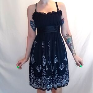 Jessica Black with White Pattern Party Dress.